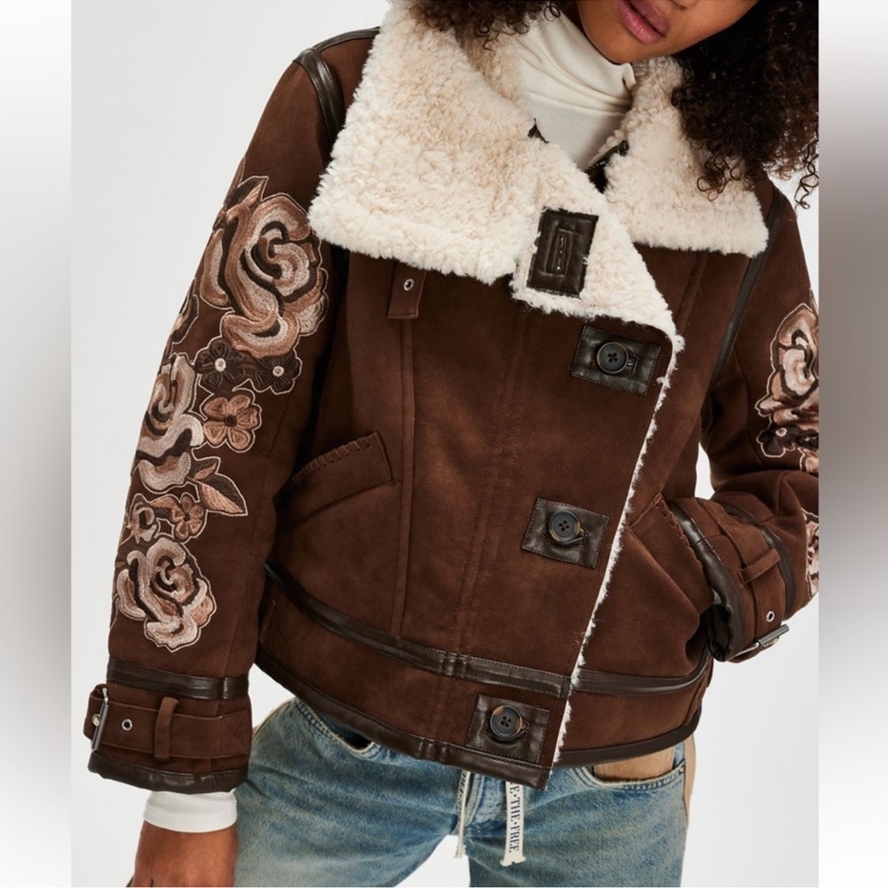 Free People We The Free Andies Moto Jacket – Vegan Leather Sherpa Lined – M - Picture 8 of 17